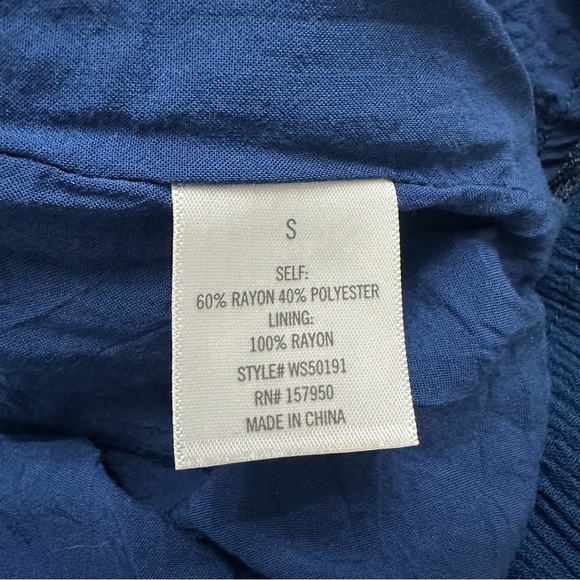 Blue Rain Crinkly Rayon Blend Dress Long Sleeves Embroidered Blue SZ Small Boho - Picture 6 of 9